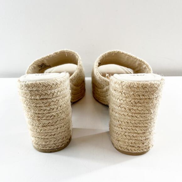 ZARA Woven Wicker Platform Square Toe Slide Block Heel Sandals Tan 38 / US 8 - Picture 6 of 9